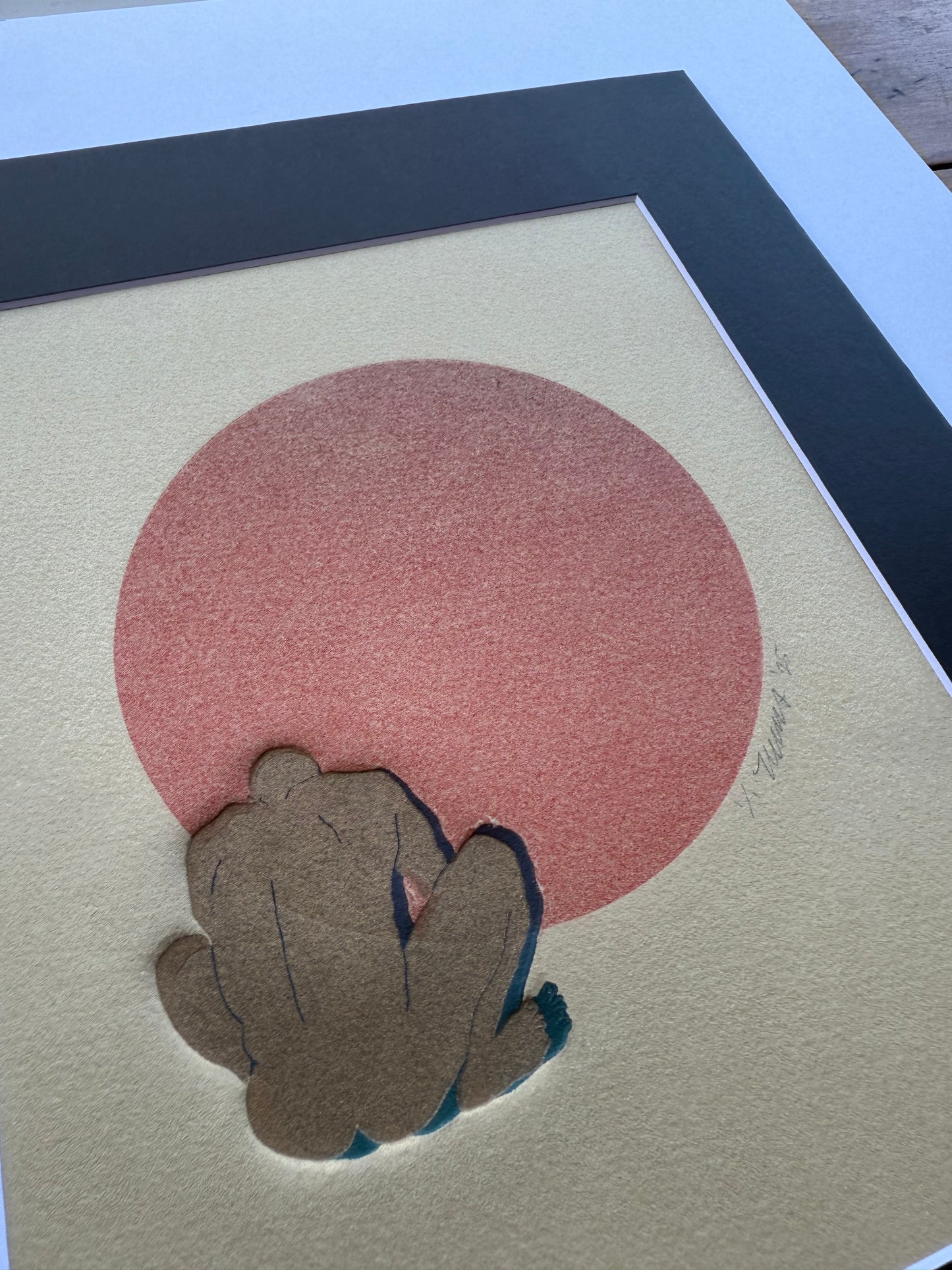 Gold Figure. Red Ombre. 8x10 Art in 11x14 Mat.