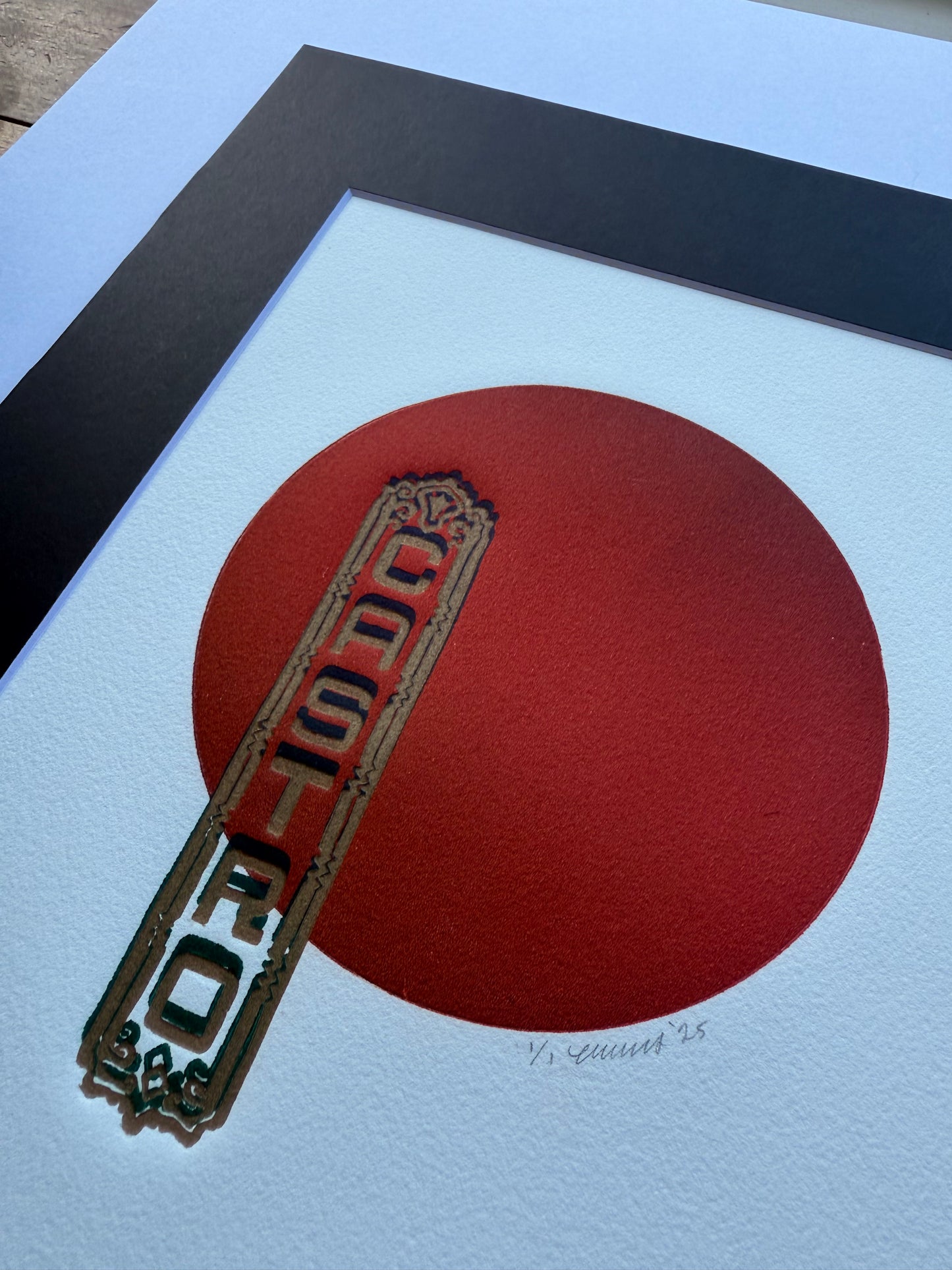 Gold & Blue Castro. Red Circle. 8x10 Art in 11x14 Mat.