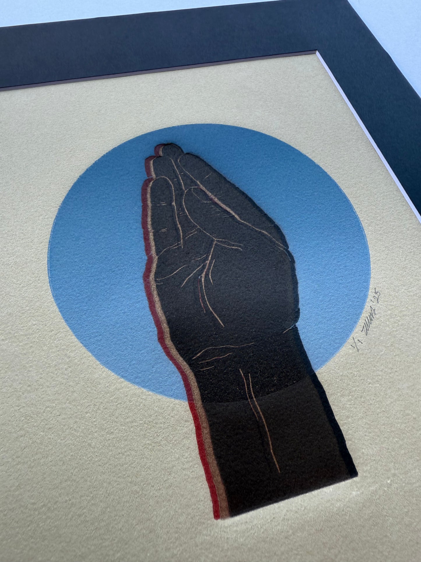 Queen's Wave. Blue Circle. 8x10 Art in 11x14 Mat.
