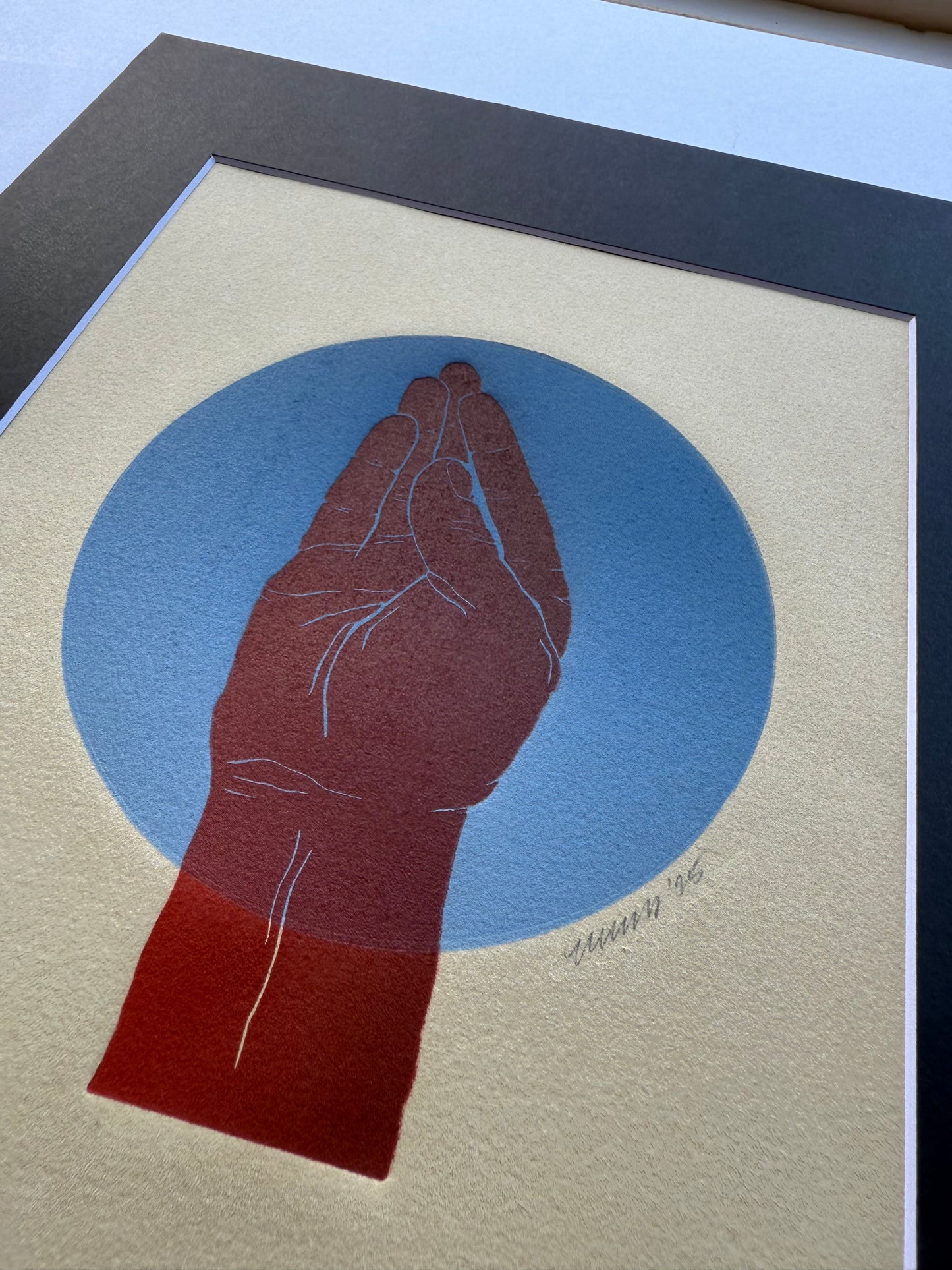 Red “Queen’s Wave”. Blue Circle. 8x10 Art in 11x14 Mat.