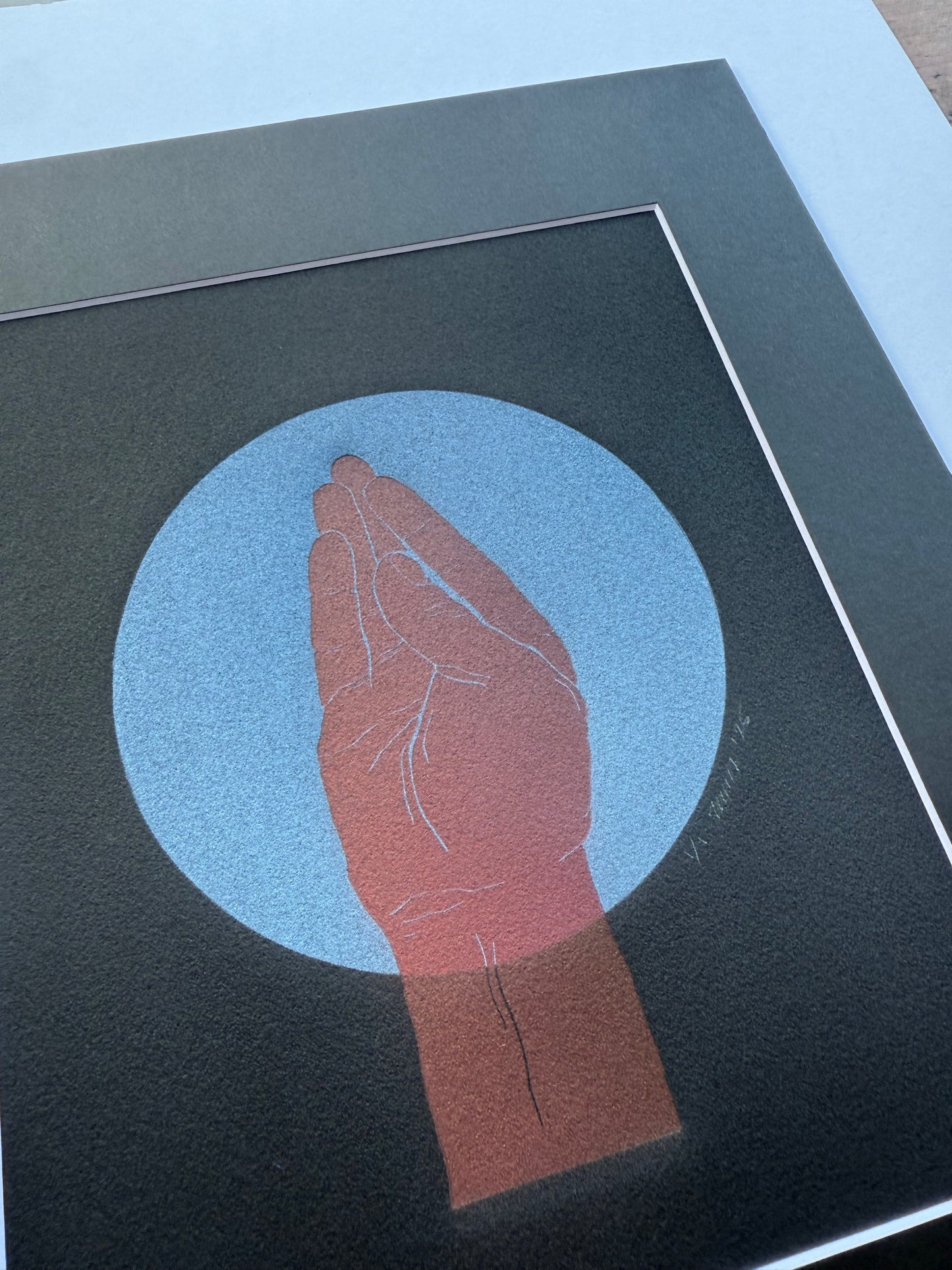 Red “Queen’s Wave”. Blue Circle. 8x10 Art in 11x14 Mat.