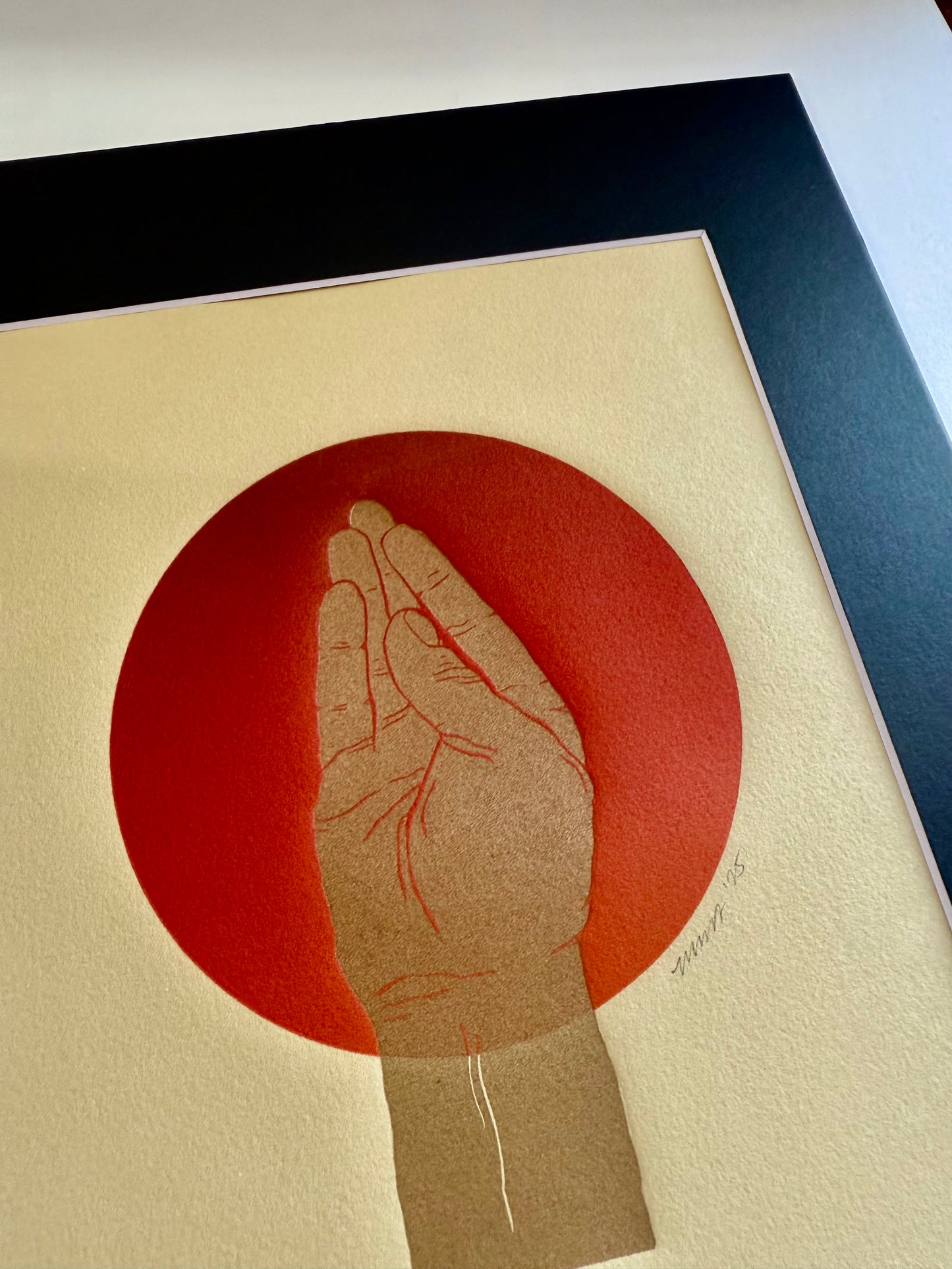Gold “Queen’s Wave”. Red Circle. 8x10 Art in 11x14 Mat.