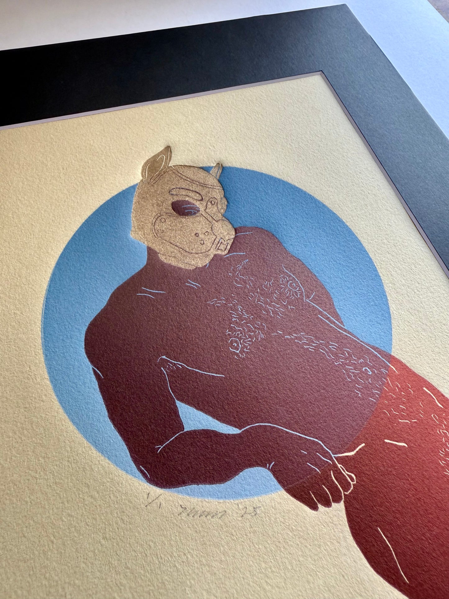 “Pup Portrait”. Gold Mask. 8x10 Art in 11x14 Mat.