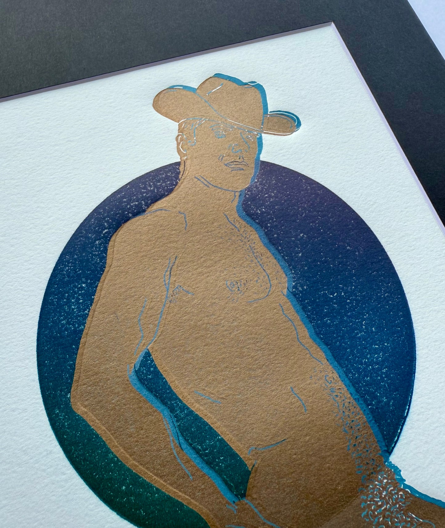 Golden Cowboy. Green/Blue/Purple. 8x10 Art in 11x14 Mat.