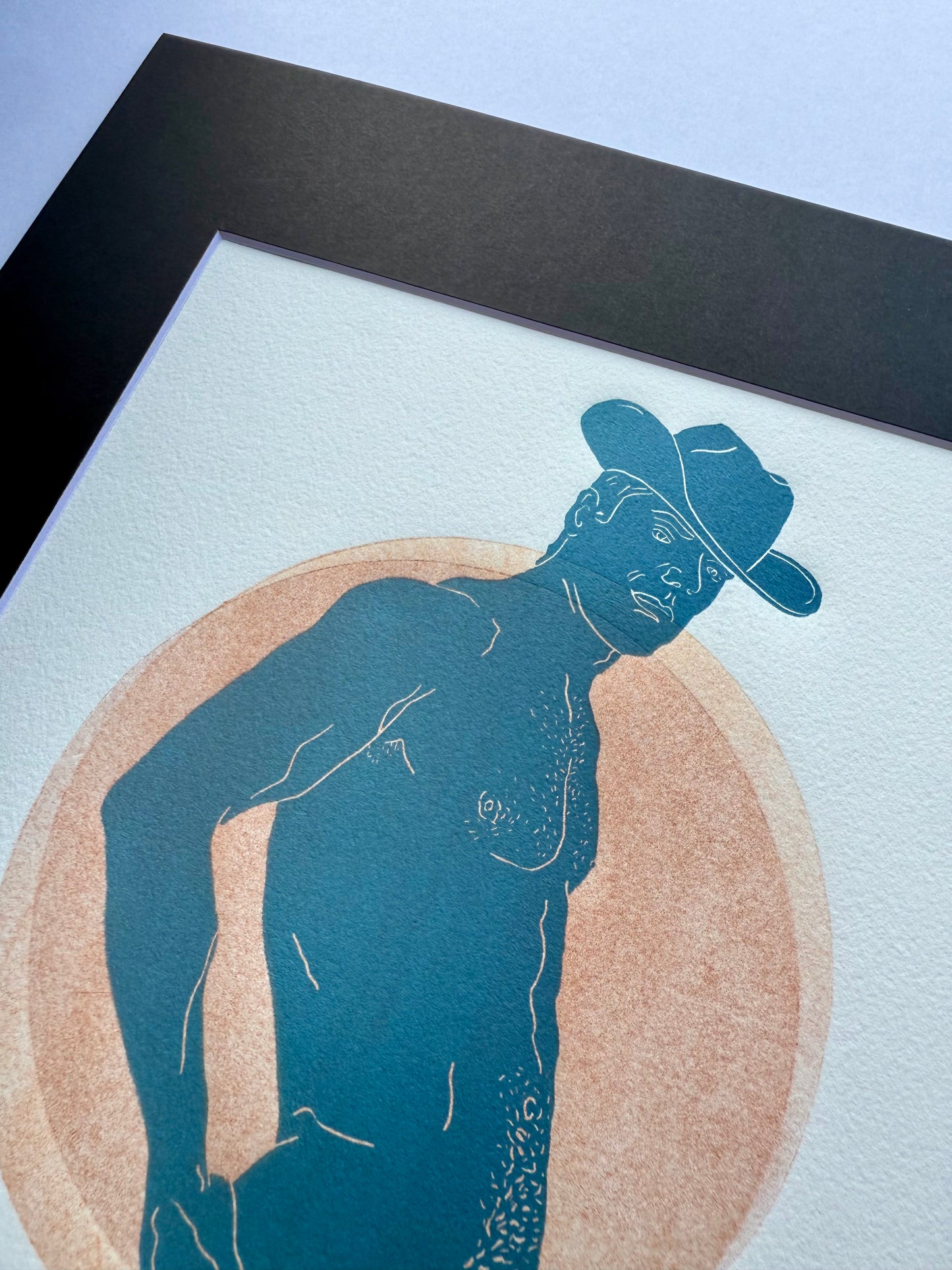 Lt Blue Cowboy. Intersecting Circles. 8x10 Art in 11x14 Mat.
