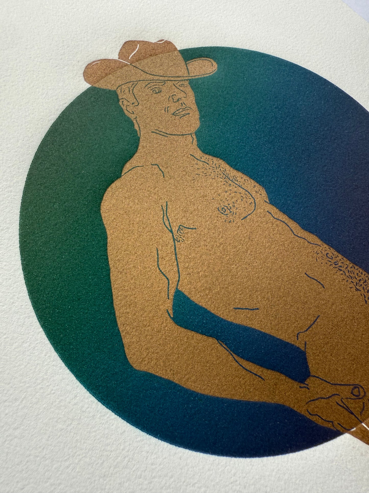 Golden Cowboy. Emerald/Cobalt Circle. 11x15 Art.