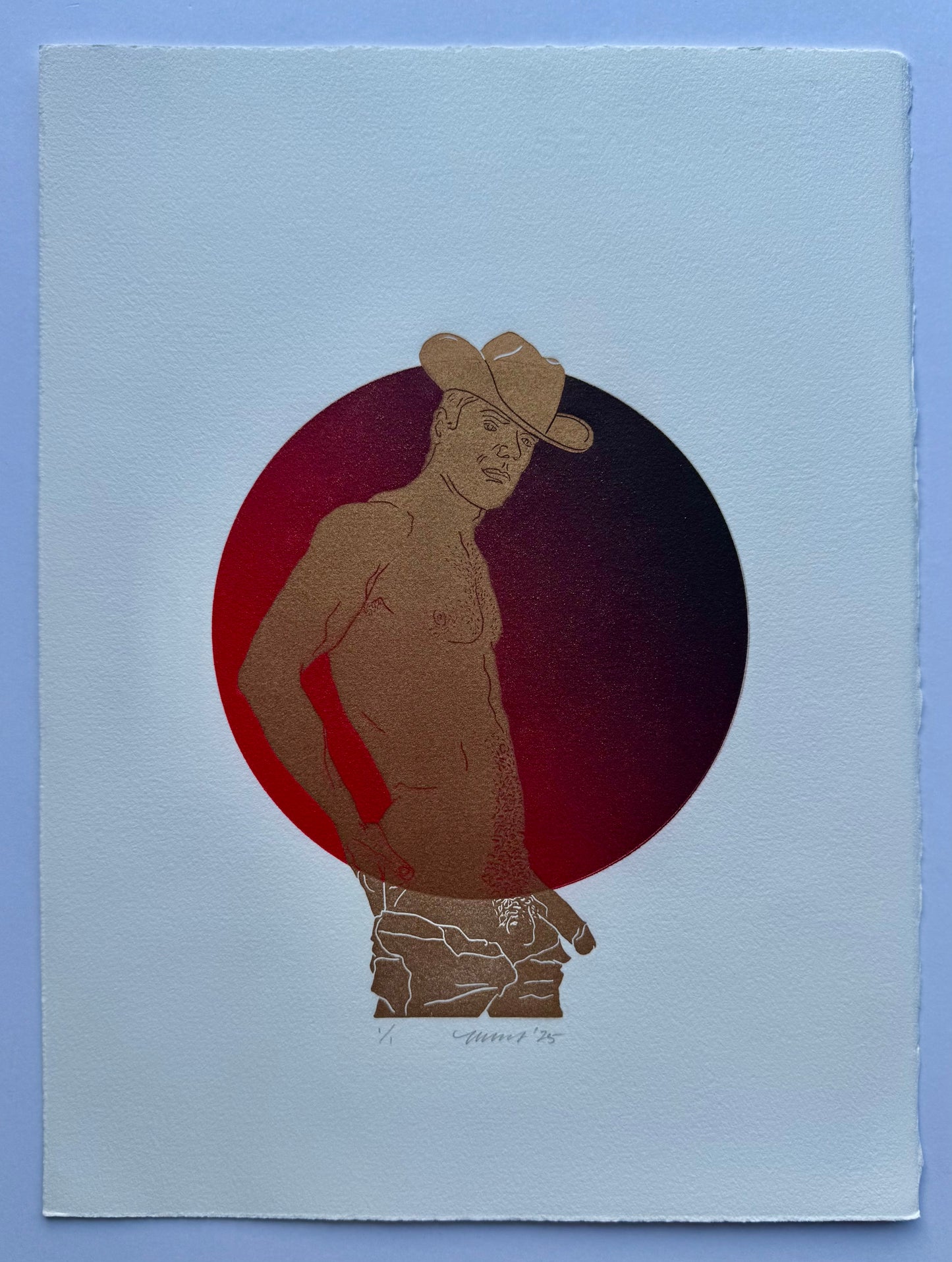 Golden Cowboy. Red Circle. 11x15 Art.