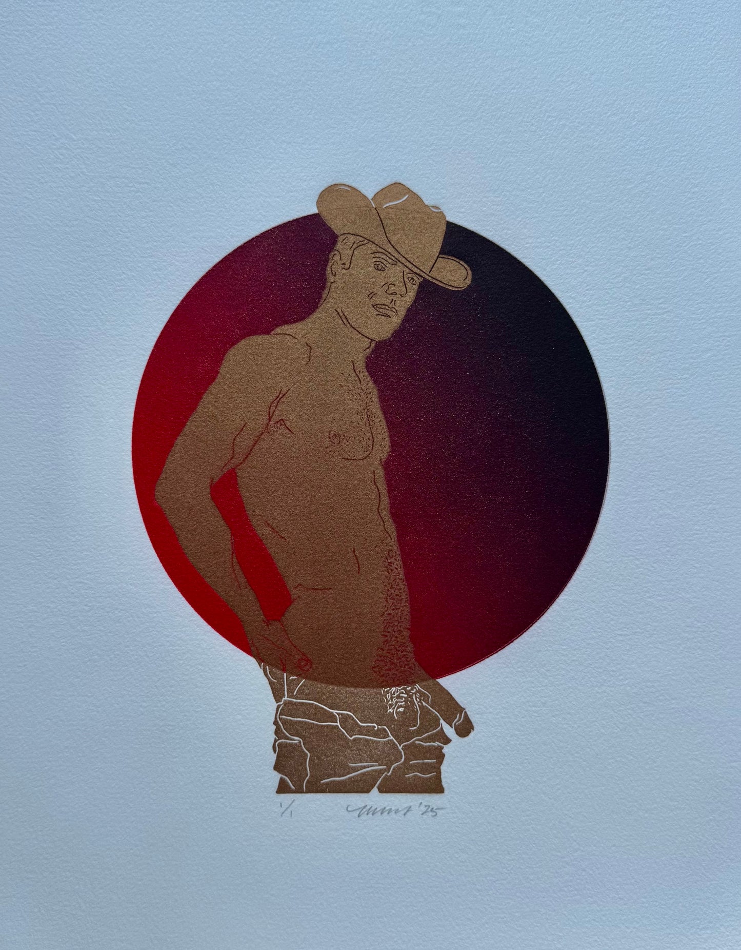 Golden Cowboy. Red Circle. 11x15 Art.