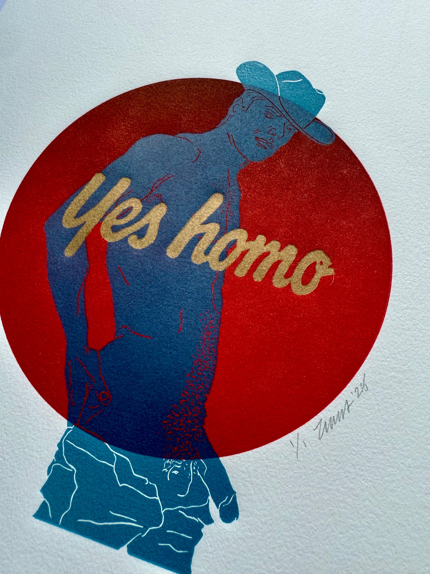 “Yes Homo” Cowboy. Red Circle. 11x15 Art.