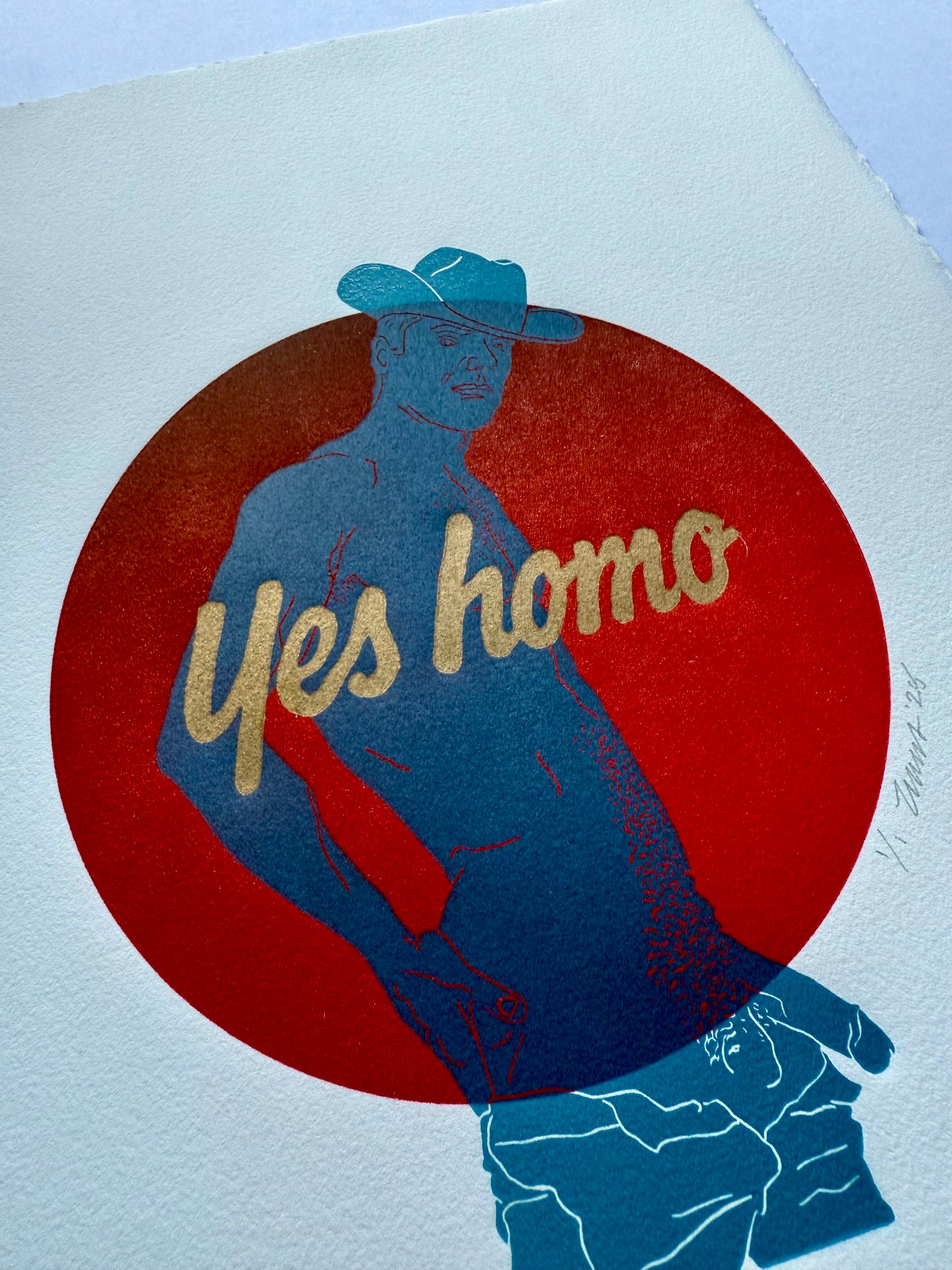 “Yes Homo” Cowboy. Red Circle. 11x15 Art.