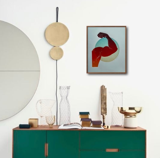 Red Bicep. Green/Blue/Purple Circle. 11x15 Art.