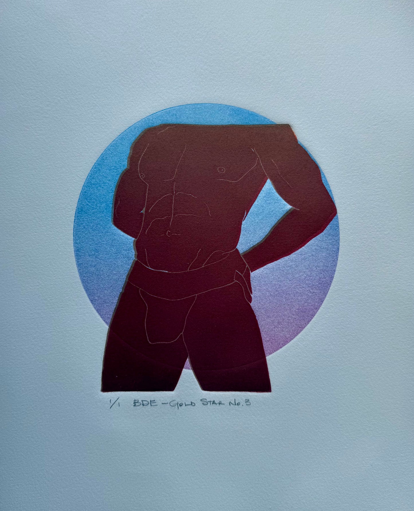 Red Torso. Blue/Purple Circle. 11x15 Art.