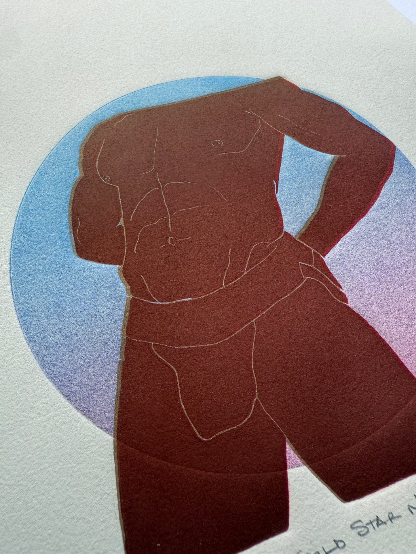 Red Torso. Blue/Purple Circle. 11x15 Art.