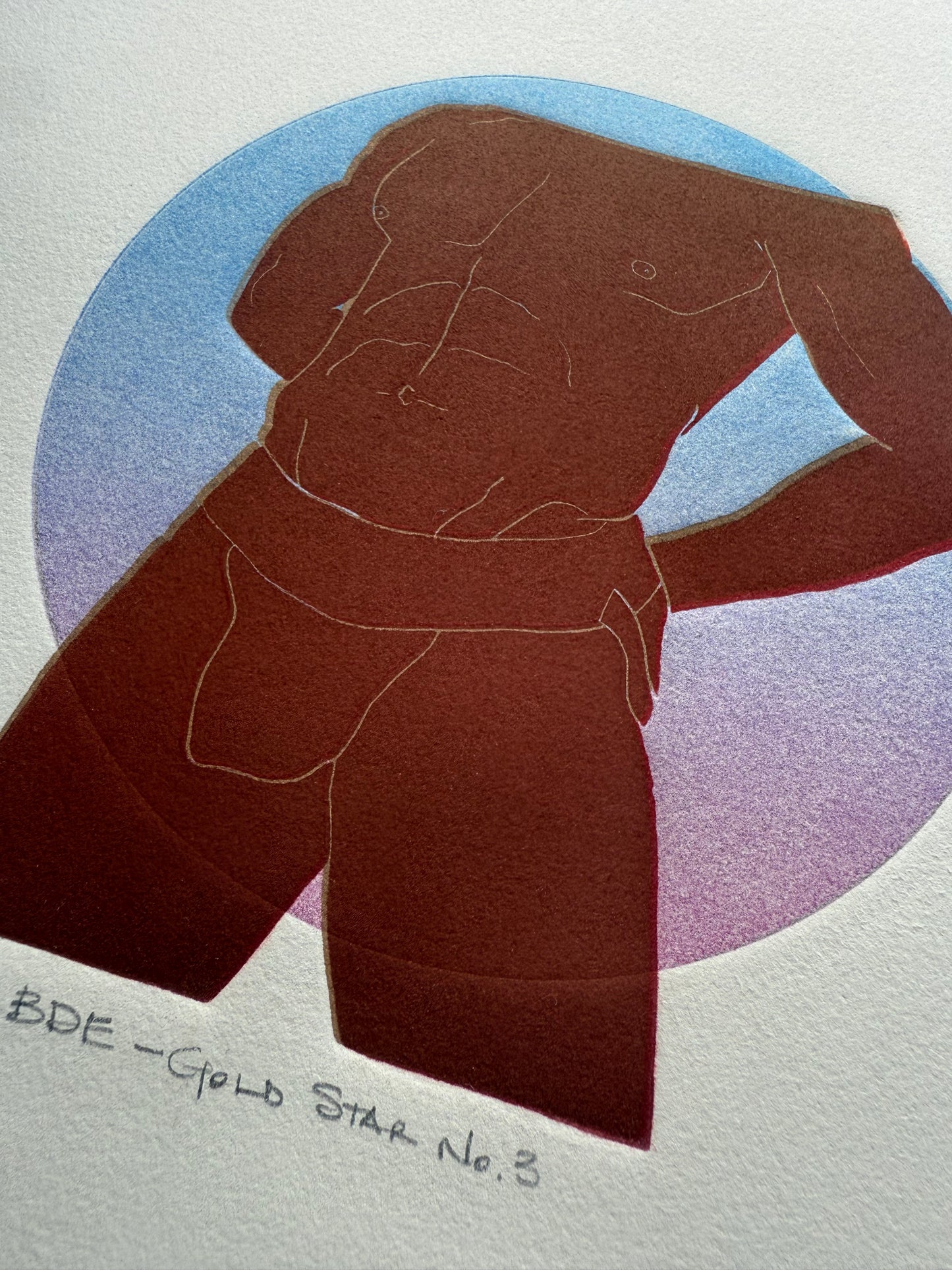 Red Torso. Blue/Purple Circle. 11x15 Art.