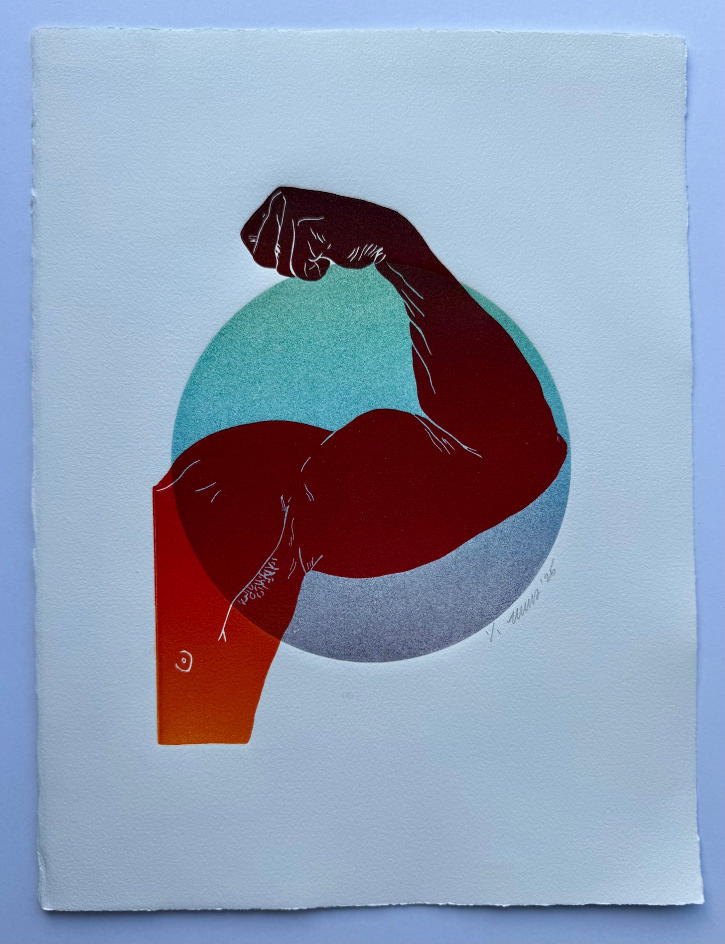 Red Bicep. Green/Blue/Purple Circle. 11x15 Art.