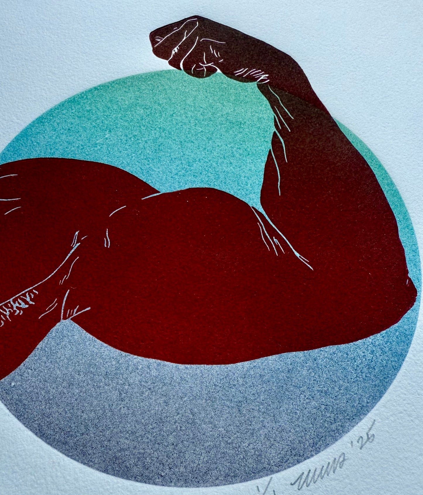Red Bicep. Green/Blue/Purple Circle. 11x15 Art.