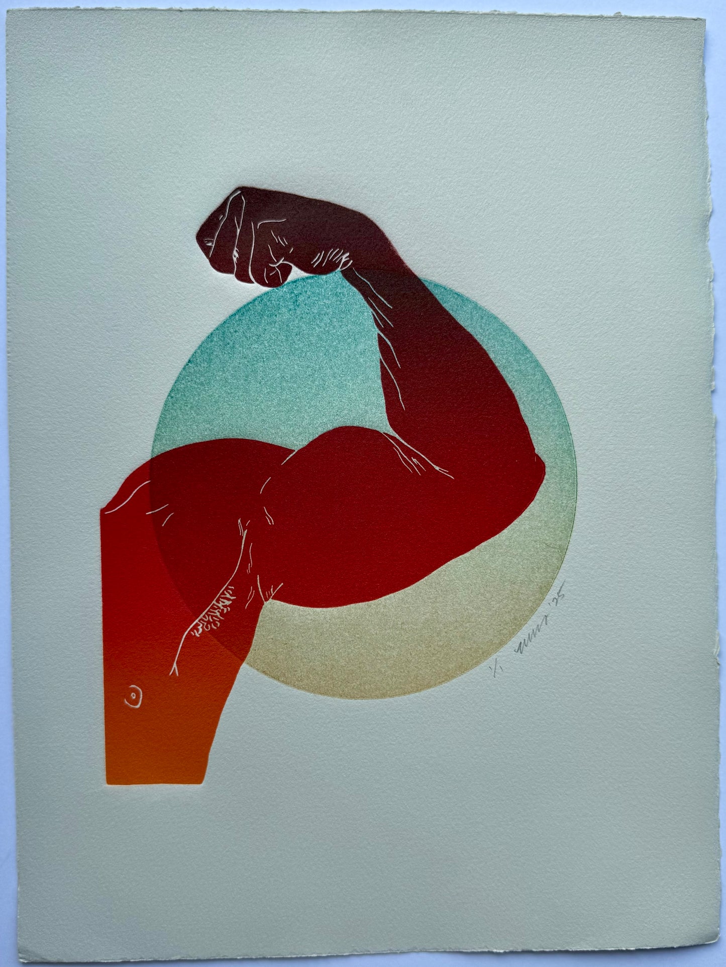 Red Bicep. Green/Blue/Purple Circle. 11x15 Art.