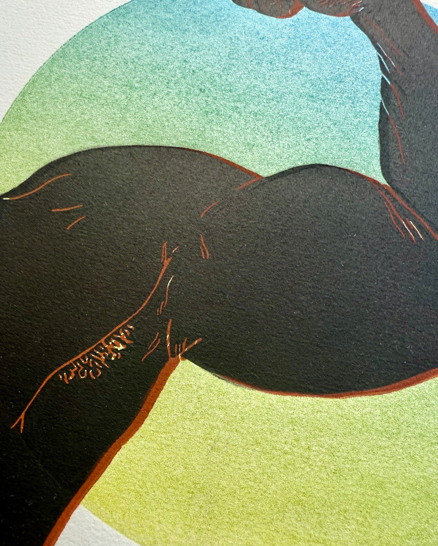 Black/Red Bicep. Blue/Lime Green Circle. 11x15 Art.