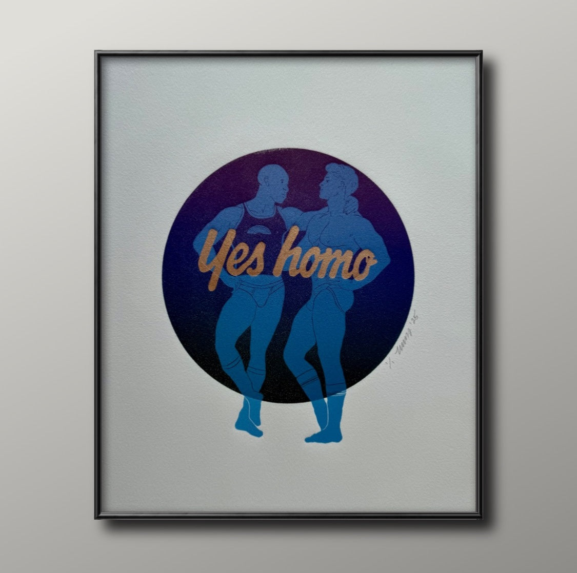 “Yes Homo”. Light Blue Couple. 11x15 Art.