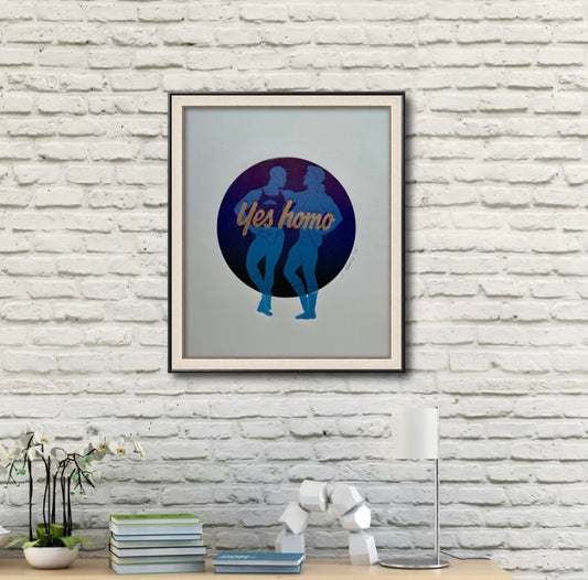 “Yes Homo”. Light Blue Couple. 11x15 Art.