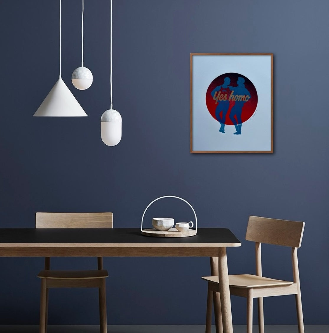 “Yes Homo”. Light Blue Couple. Red Circle. 11x15 Art.