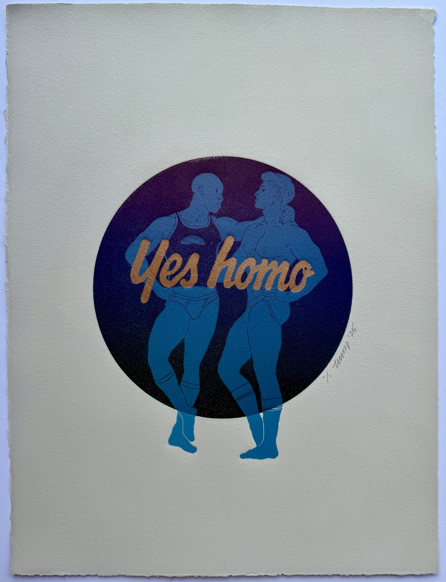 “Yes Homo”. Light Blue Couple. 11x15 Art.
