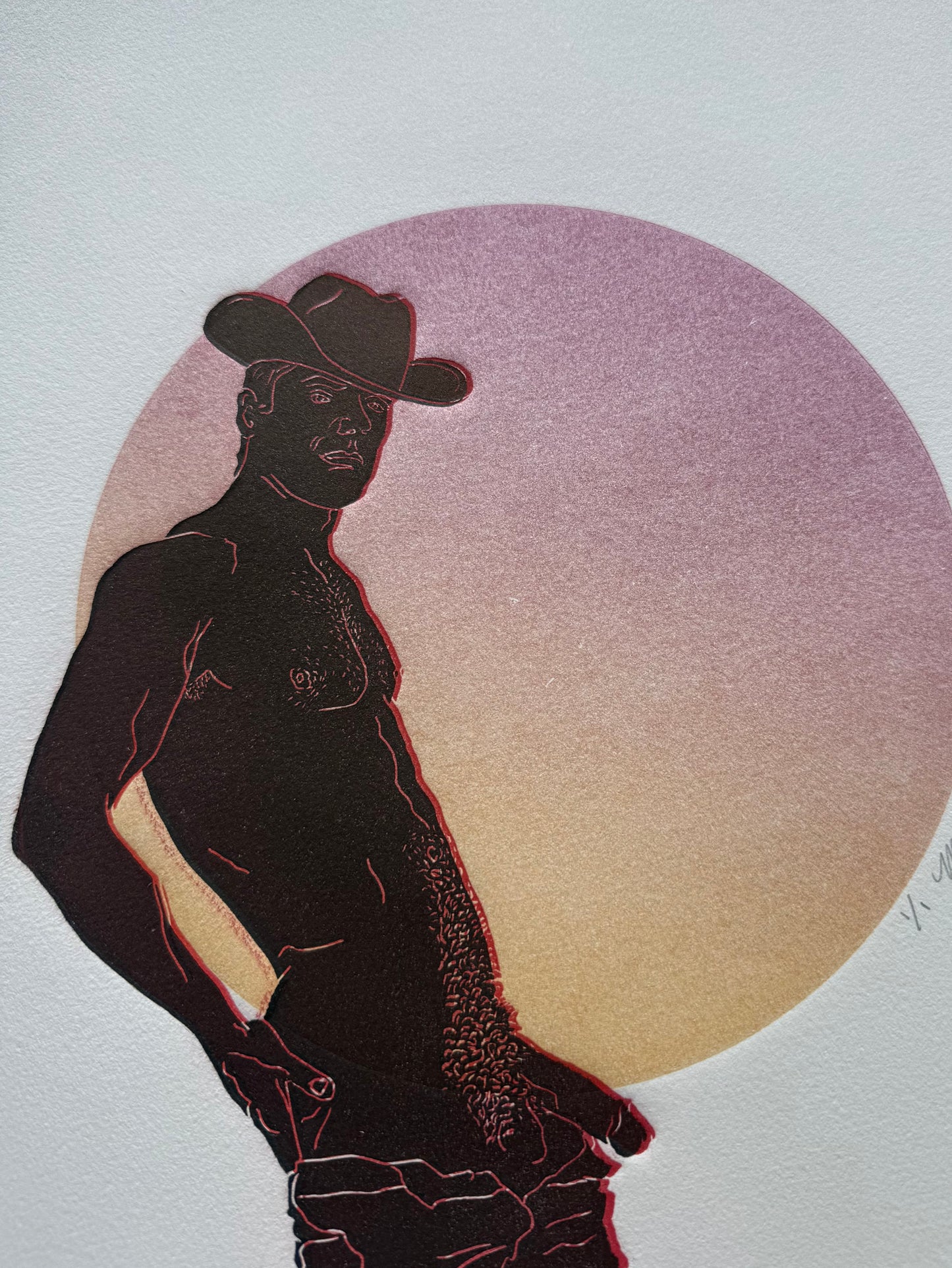 Black & Red Cowboy. Red/Orange Circle. 11x15 Art.