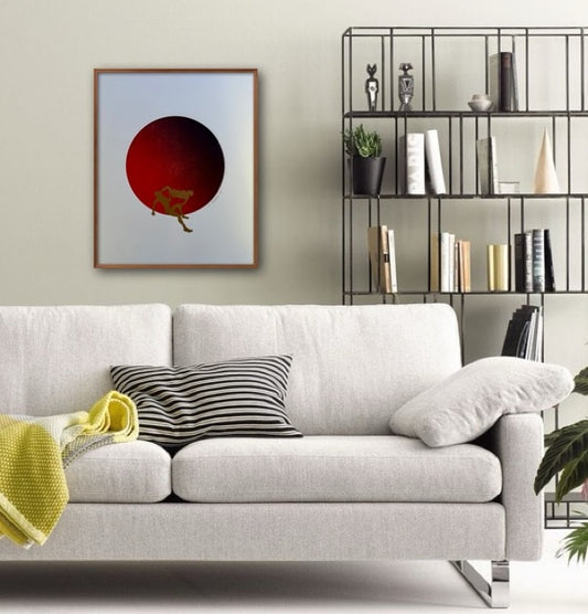 Gold Figures. Red/Black Circle. 11x15 Art.