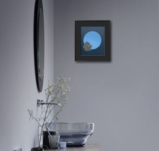 Gold Figure. Light Blue Circle. 8x10 Art in 11x14 Mat.