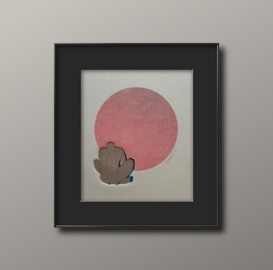 Gold Figure. Red Ombre. 8x10 Art in 11x14 Mat.