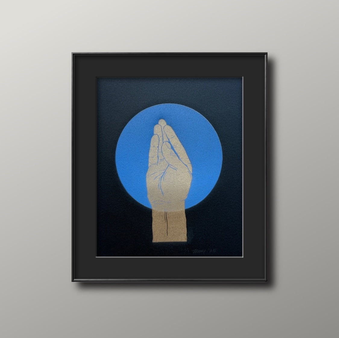 Gold “Queen’s Wave”. Blue Circle. 8x10 Art in 11x14 Mat.