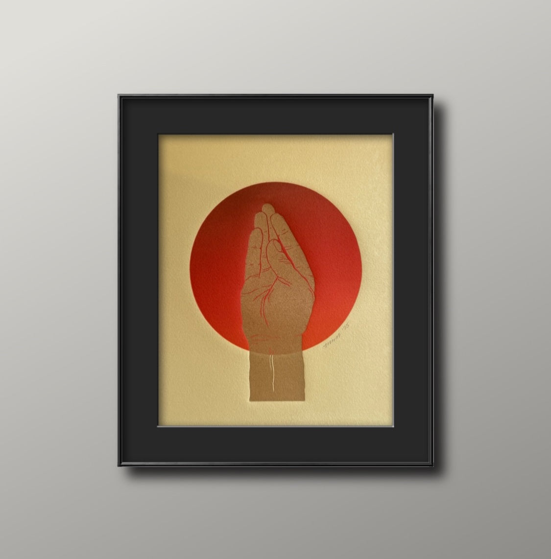 Gold “Queen’s Wave”. Red Circle. 8x10 Art in 11x14 Mat.