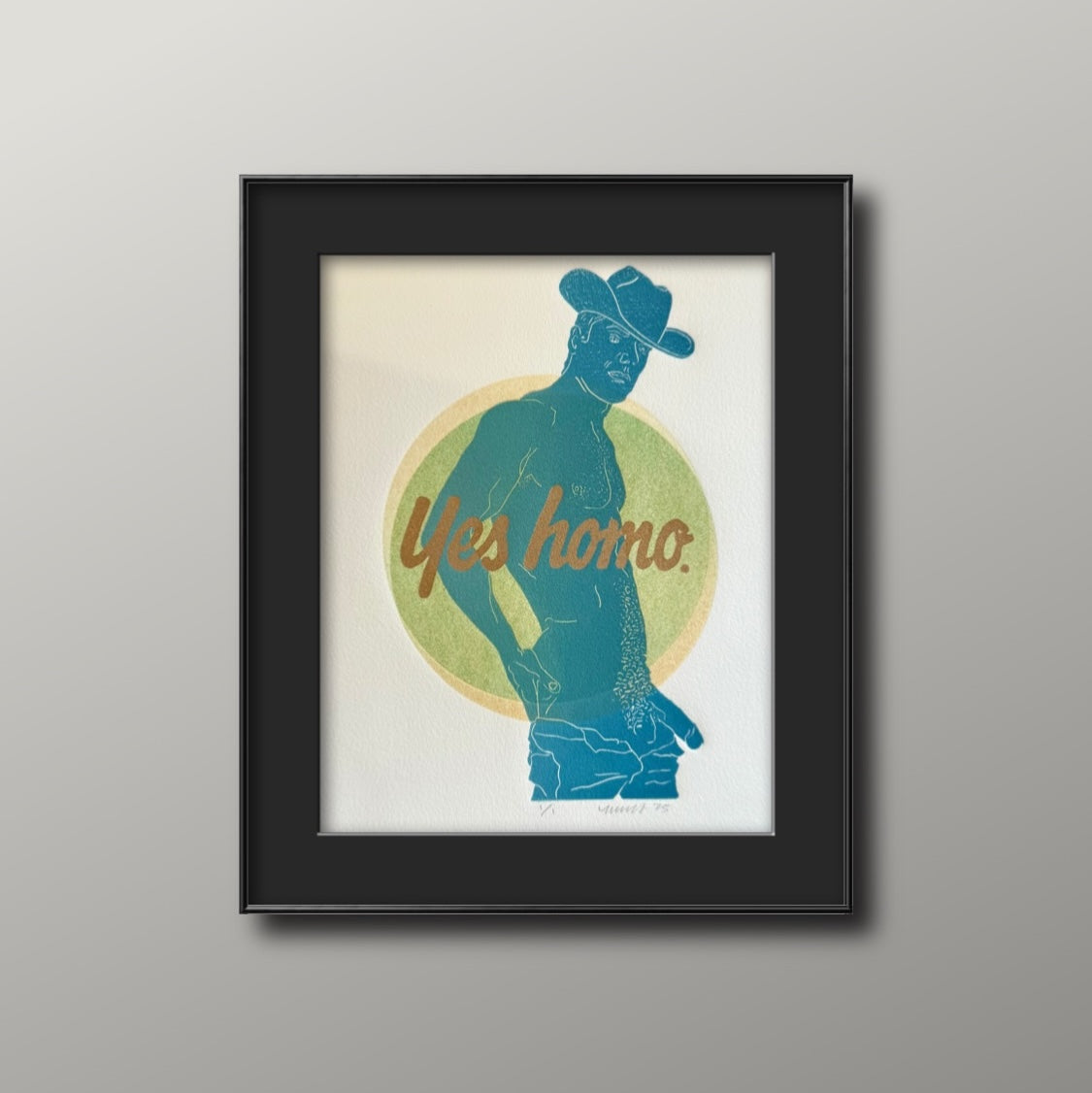 “Yes Homo” Cowboy. Interlocking Circles. 8x10 Art in 11x14 Mat.