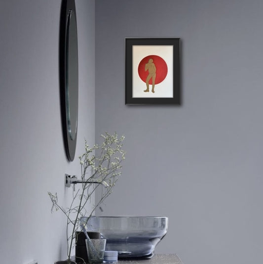 Gold/Blue Figure. Red Circle. 8x10 Art in 11x14 Mat. (Matted)