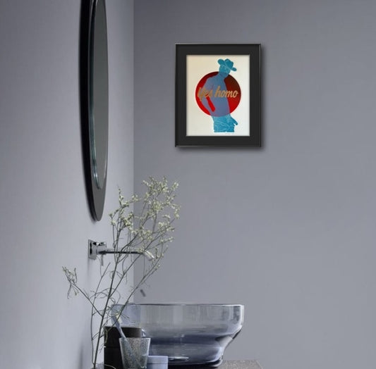 “Yes Homo” Cowboy. Red Circle. 8x10 Art in 11x14 Mat. (Matted)