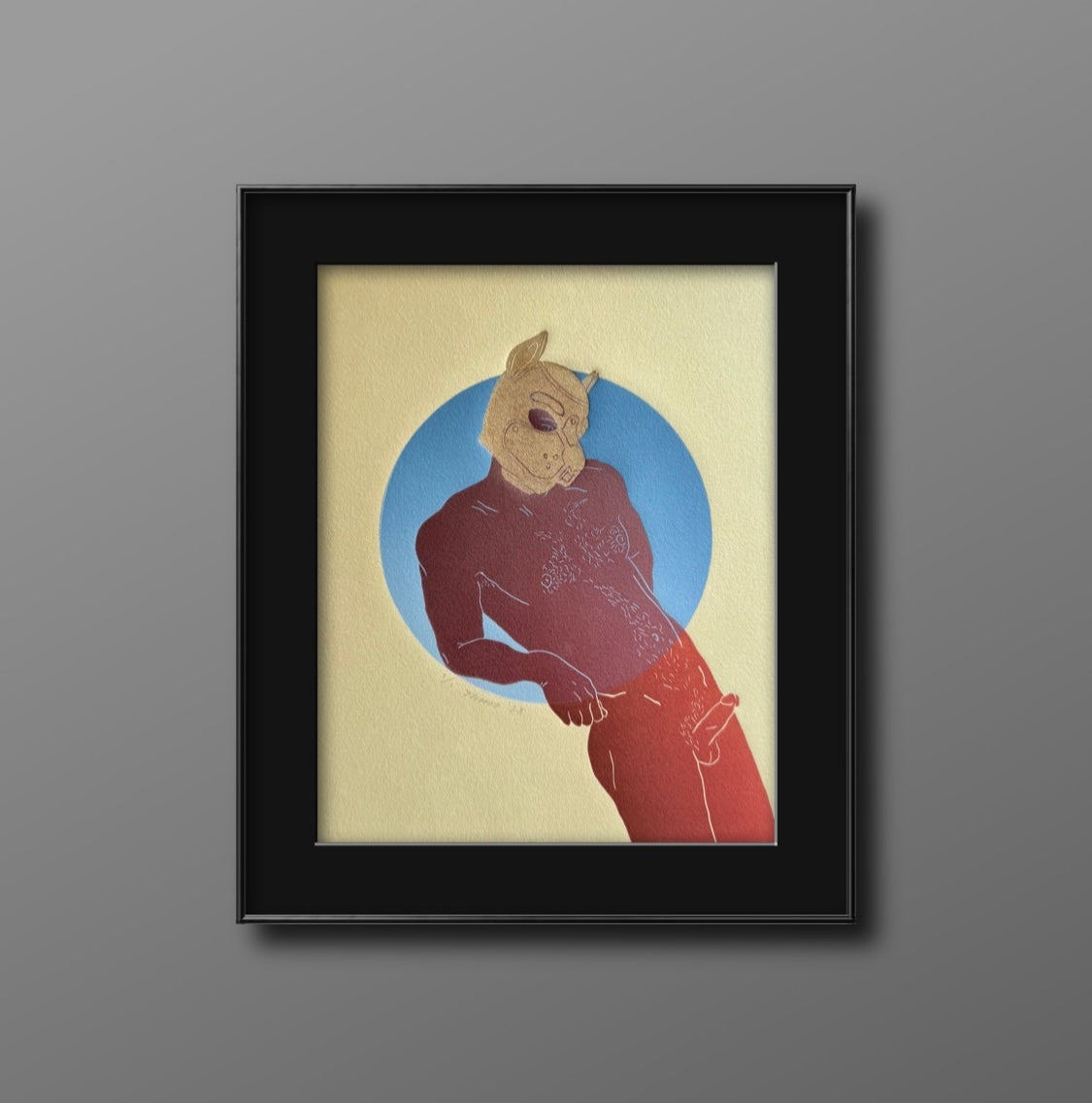 “Pup Portrait”. Gold Mask. 8x10 Art in 11x14 Mat.