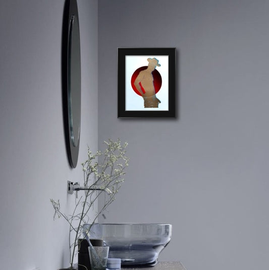 Golden/Blue Cowboy. Red Circle. 8x10 Art in 11x14 Mat. (Matted)