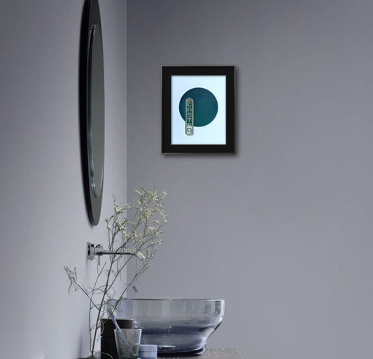 Gold/Teal Castro. Teal/Navy Circle. 8x10 Art in 11x14 Mat. (Matted)