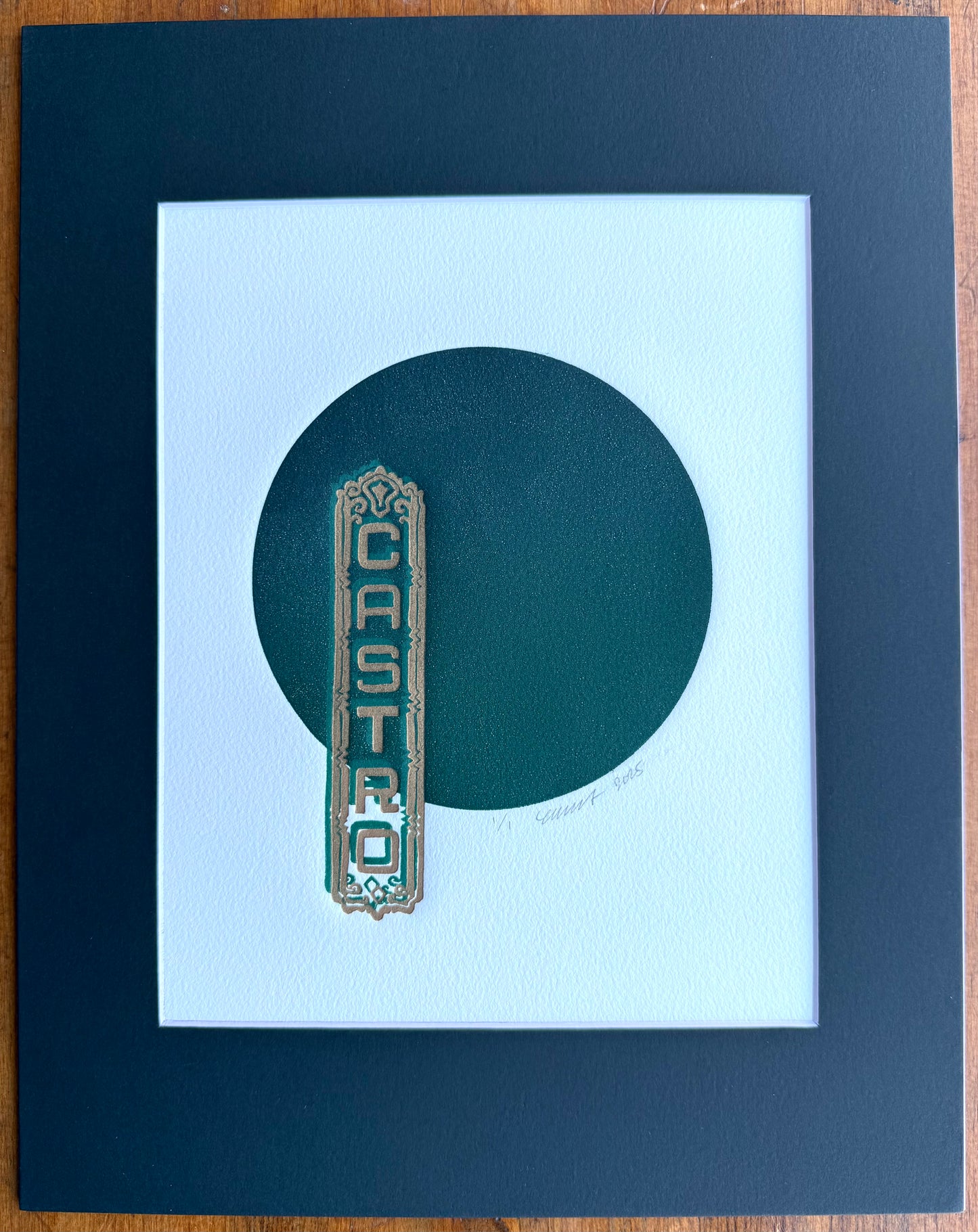 Gold/Teal Castro. Teal/Navy Circle. 8x10 Art in 11x14 Mat.