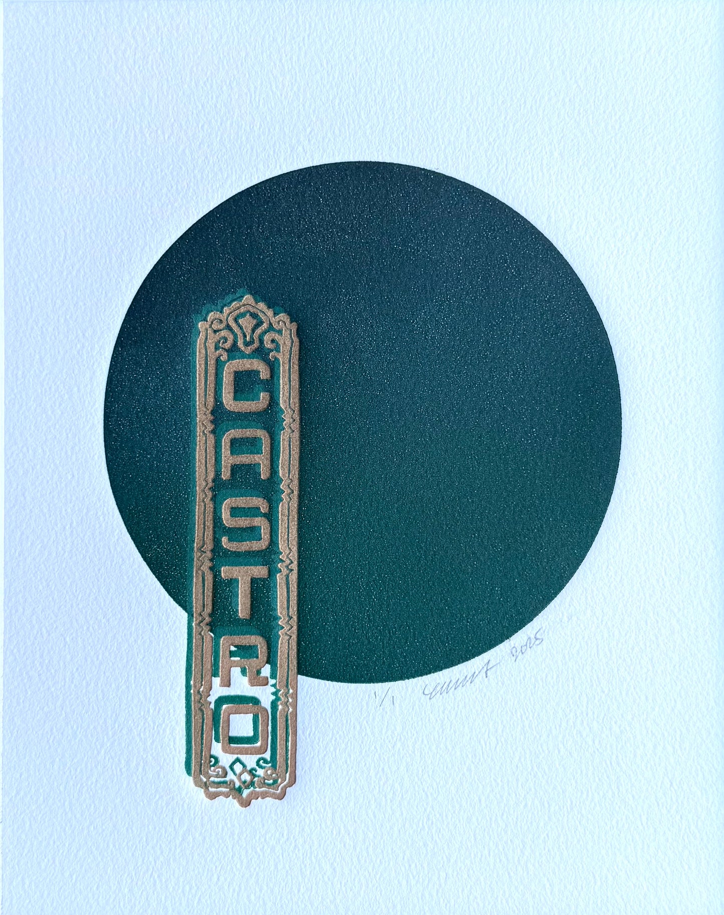 Gold/Teal Castro. Teal/Navy Circle. 8x10 Art in 11x14 Mat.