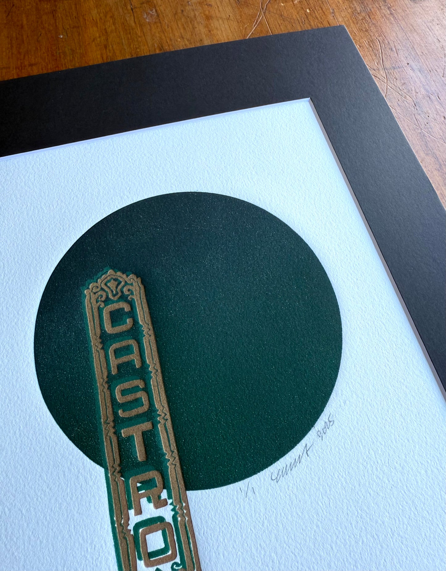 Gold/Teal Castro. Teal/Navy Circle. 8x10 Art in 11x14 Mat.