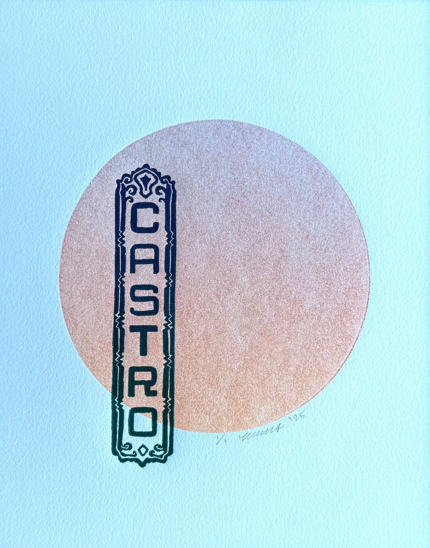 Blue Castro Sign. Orange/Red Circle. 8x10 Art in 11x14 Mat.