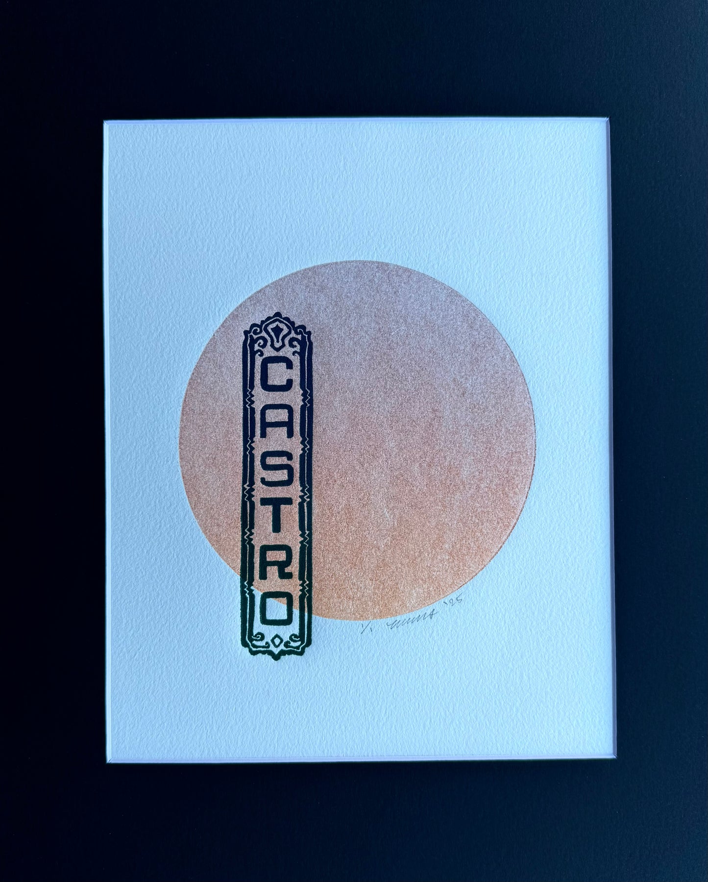 Blue Castro Sign. Orange/Red Circle. 8x10 Art in 11x14 Mat.