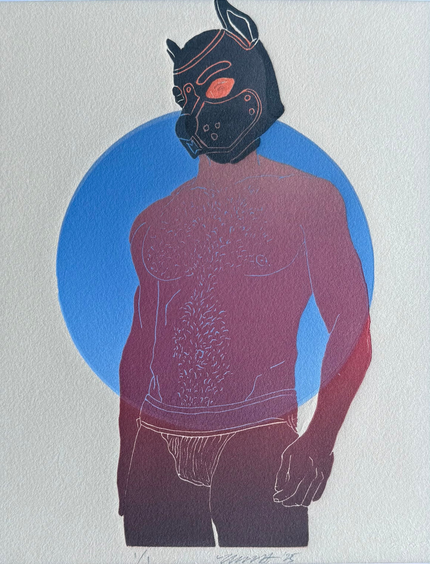 “Pup Portrait”. Red Jock. Black Hood. 8x10 Art in 11x14 Mat.