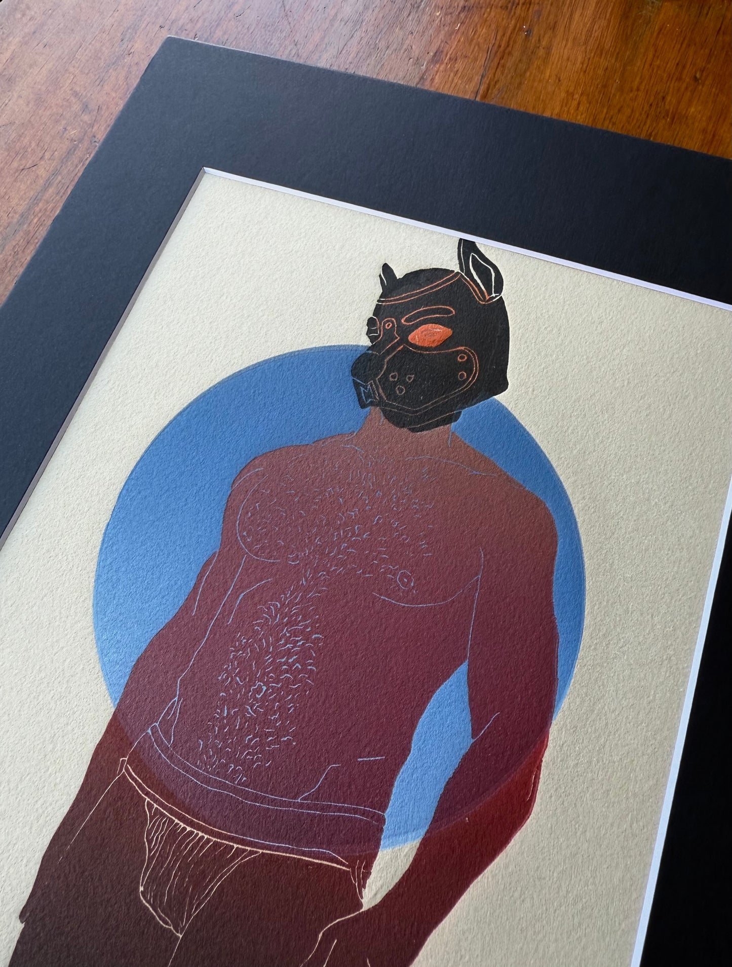 “Pup Portrait”. Red Jock. Black Hood. 8x10 Art in 11x14 Mat.