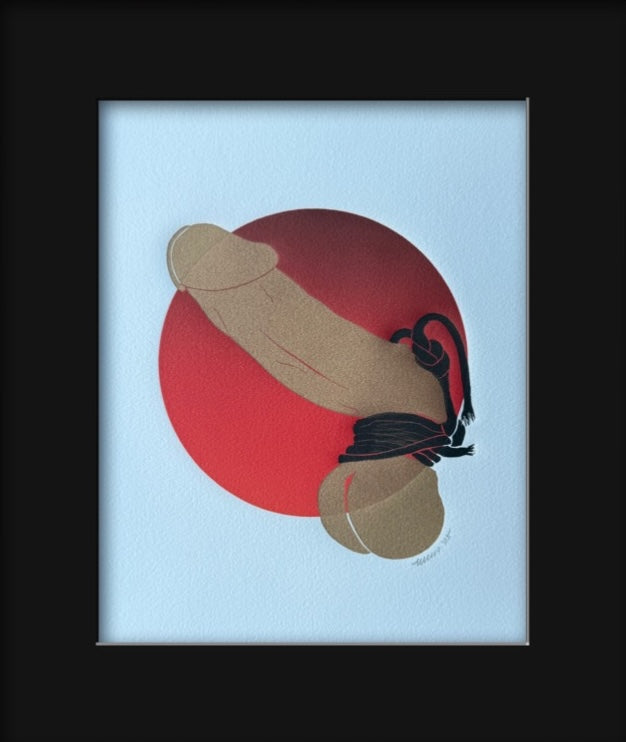 Golden & Bound. Red Circle. 8x10 Art in 11x14 Mat.