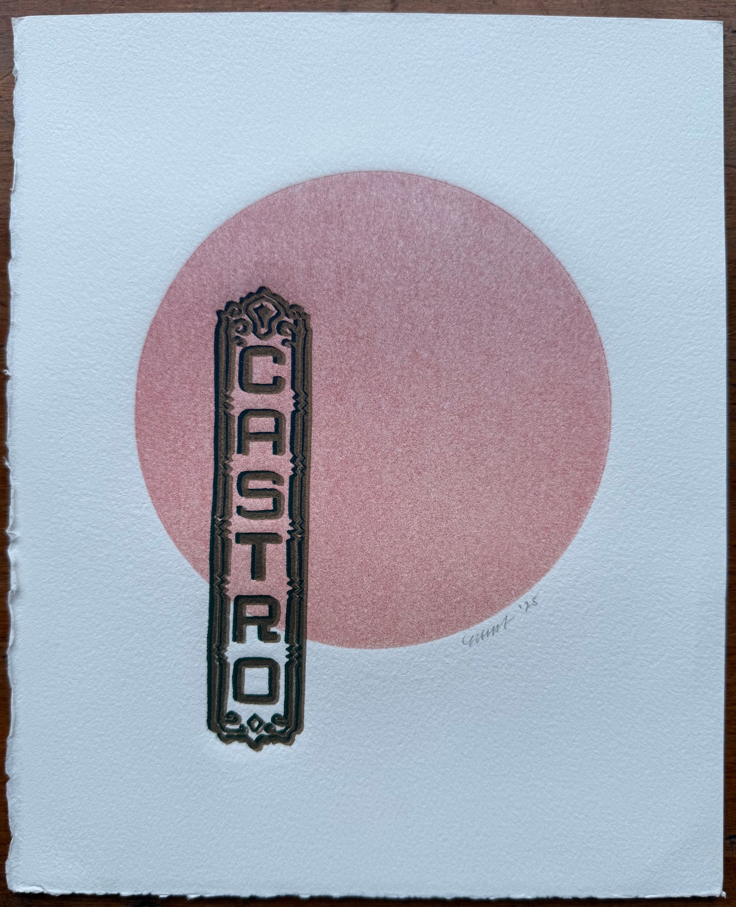 Gold/Dark Teal Castro. Red Circle. 8x10 Art in 11x14 Mat.