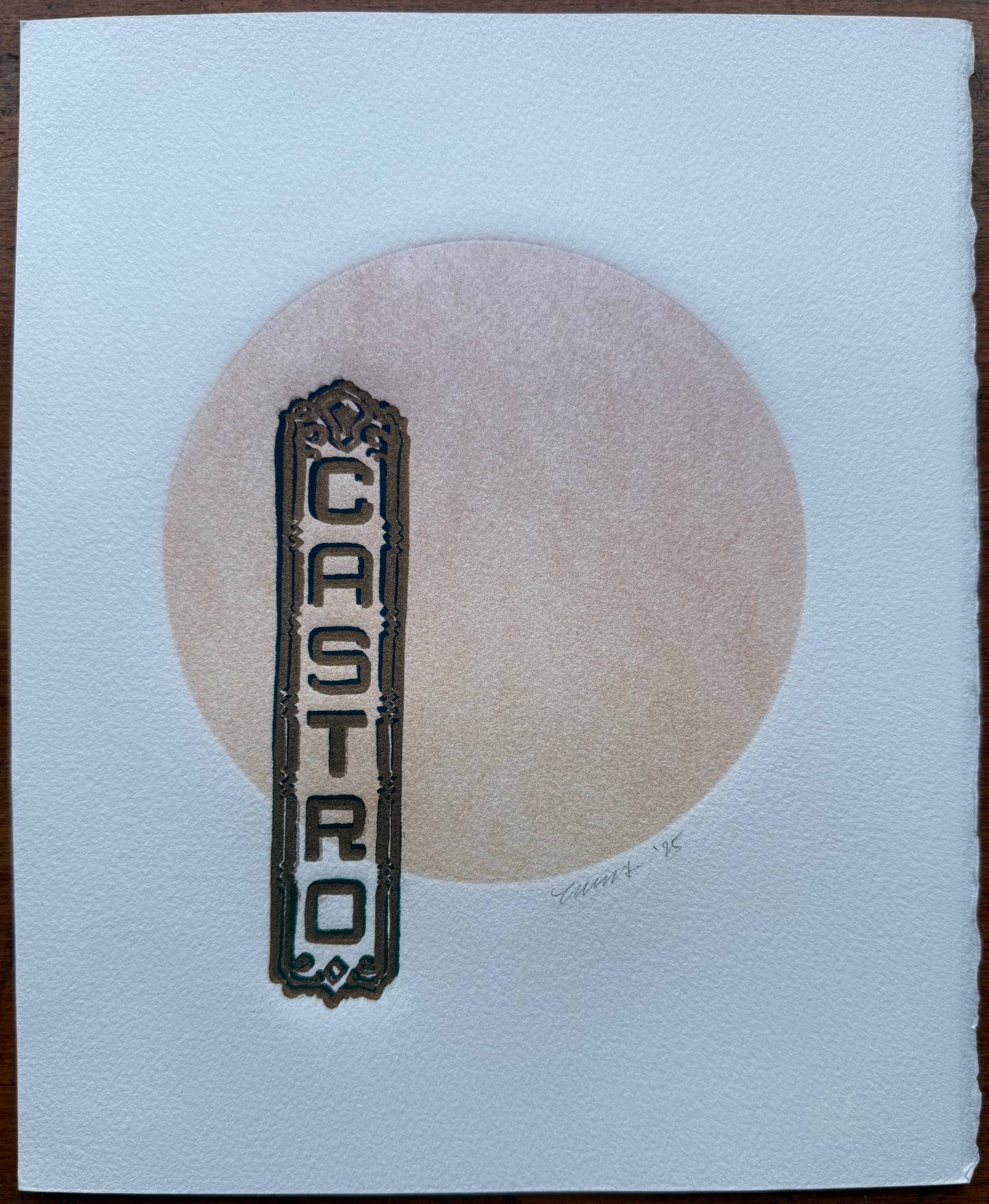 Gold/Teal Castro Sign. Orange/Red Circle. 8x10 Art in 11x14 Mat.