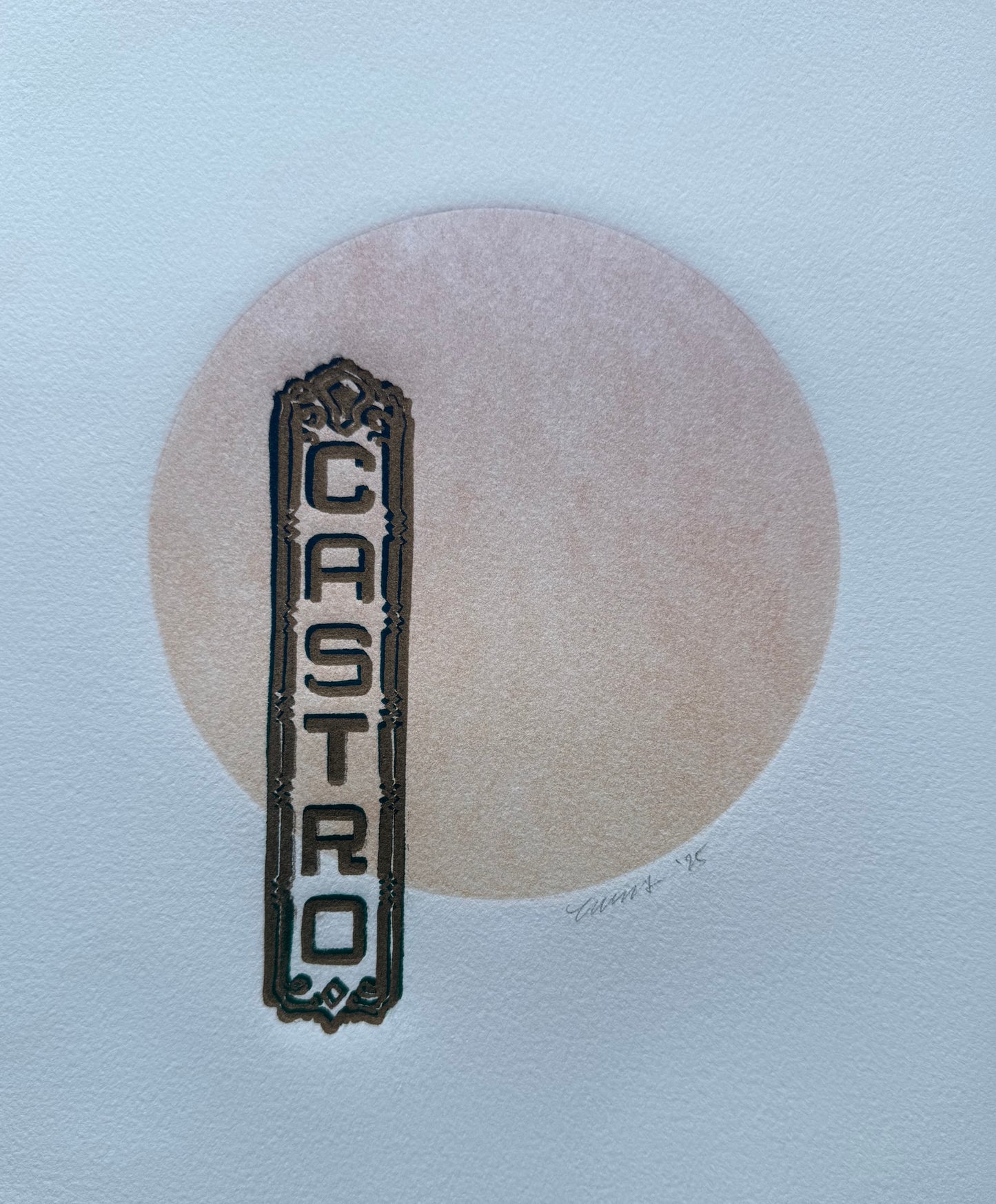 Gold/Teal Castro Sign. Orange/Red Circle. 8x10 Art in 11x14 Mat.