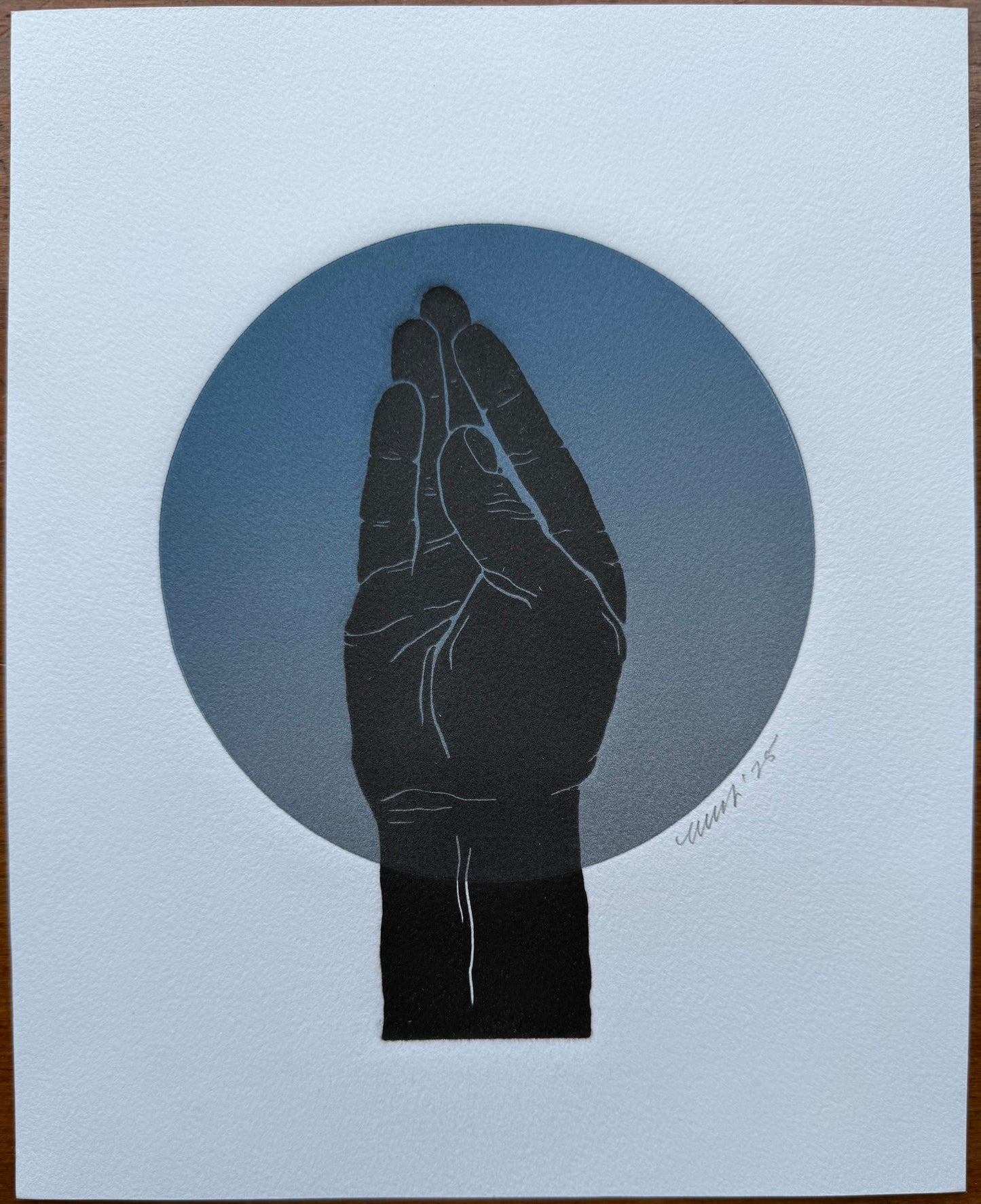 "Queen's Wave" Black. Silver/Blue Ombre. 8x10 Art in 11x14 Mat.